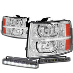 Chrome Housing Headlight, Amber Turn Signal, LED Fog Light Set for Silverado (2007–2013)