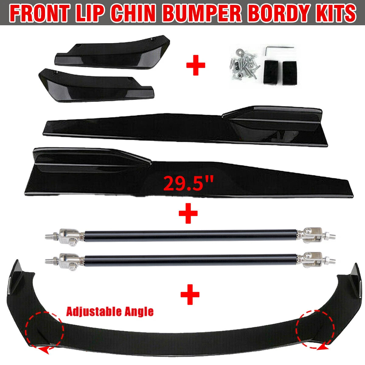Glossy Black Front Bumper Spoiler Body Kit for Universal (Fits )