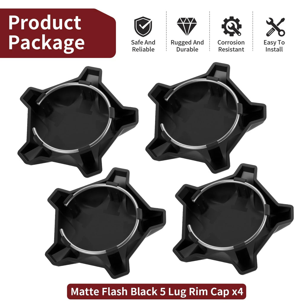 4X Matte Flash Black 5 Lug Rim Cap for Polaris RZR Turbo Pro R (2022–2024)