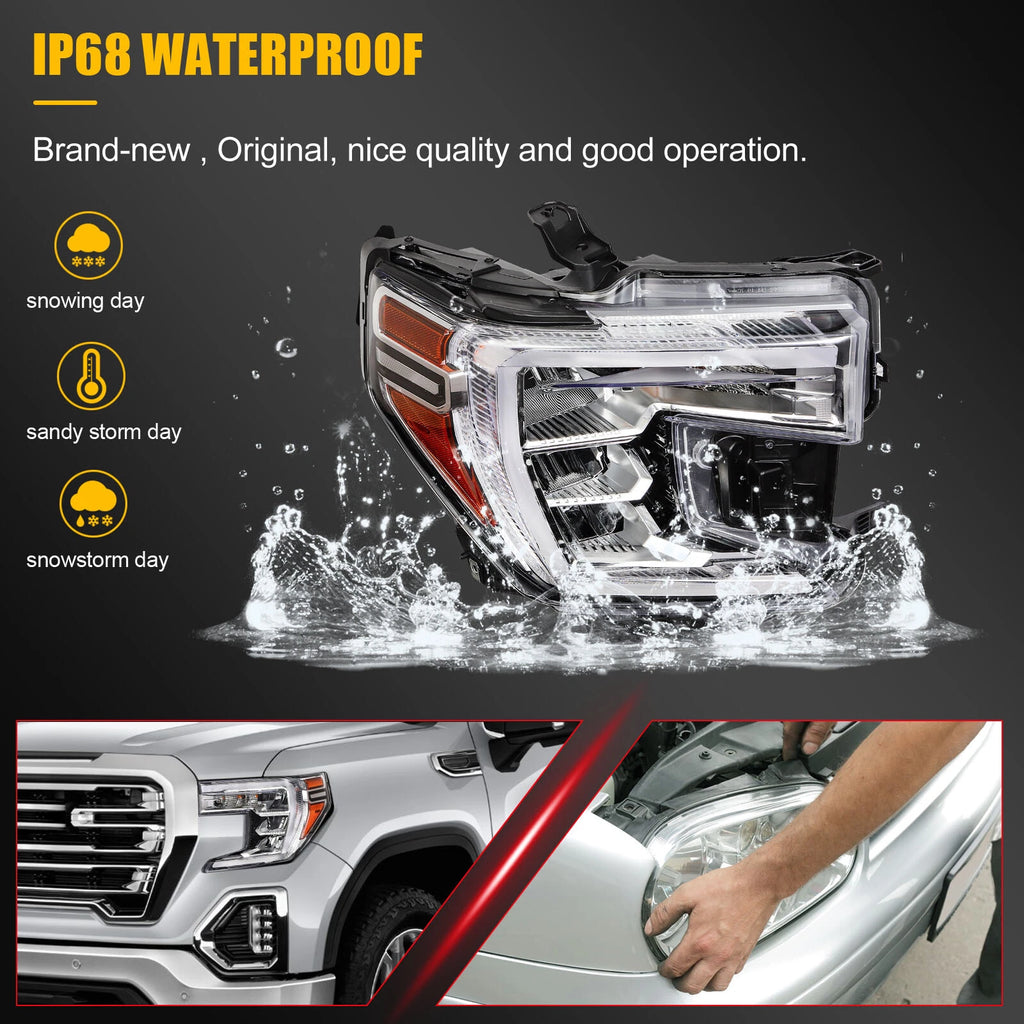 Pair LED Headlight Assembly for GMC Sierra 1500 (2019–2021)