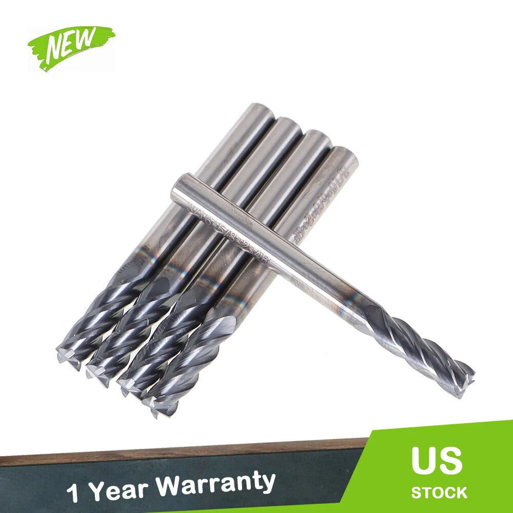 Set of 5 Carbide End Mills 3/16" Shank Diameter 4 Flute