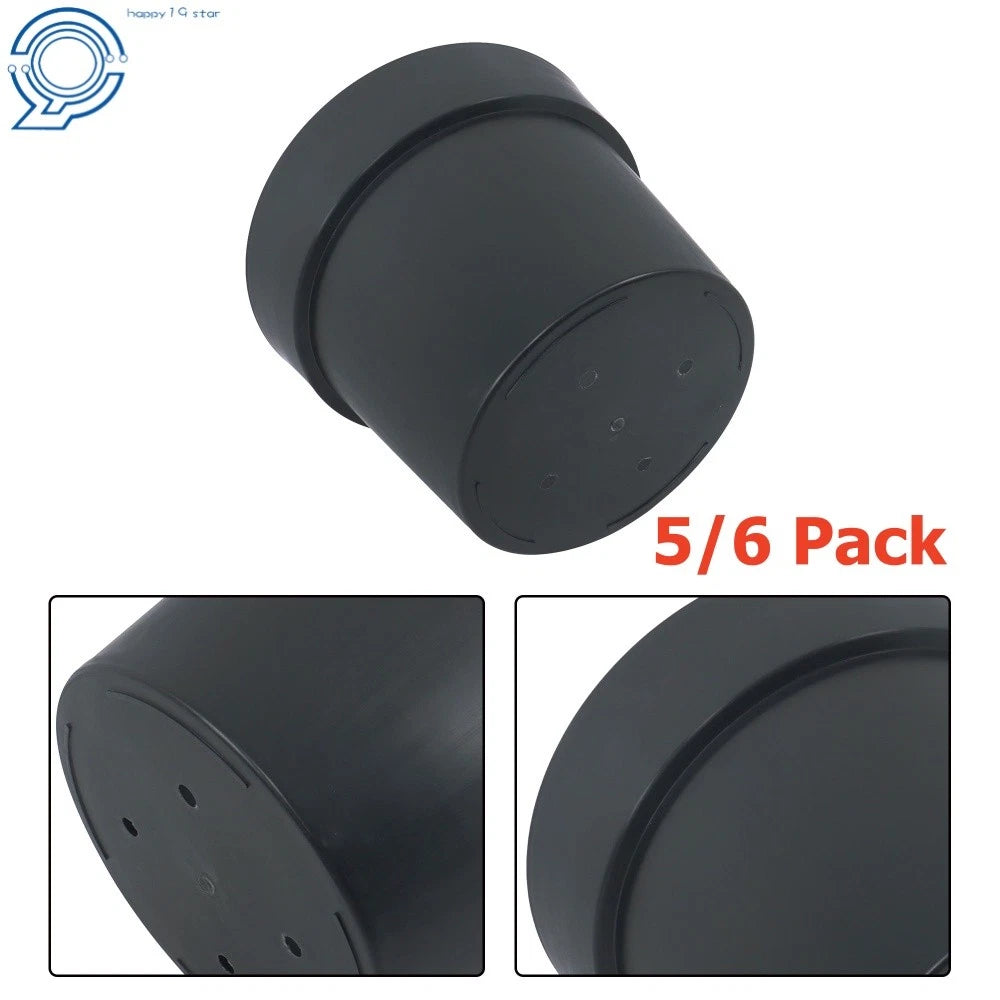 Set of 5 Gallon 12 Inch Black Plastic Round Pots for Plants