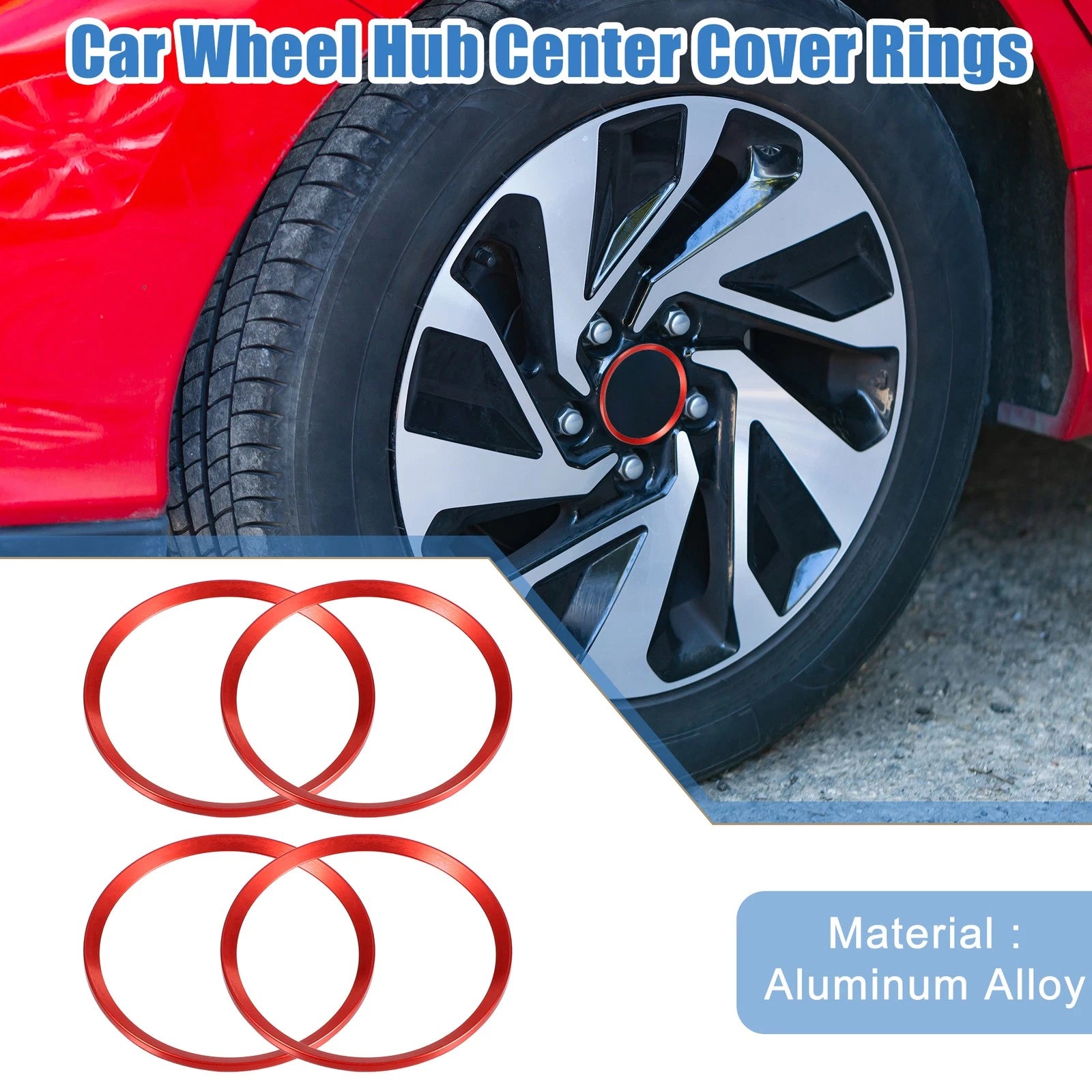 Set of 4 Wheel Hub Center Cover Rings for Honda Civic (2016–2021) Red
