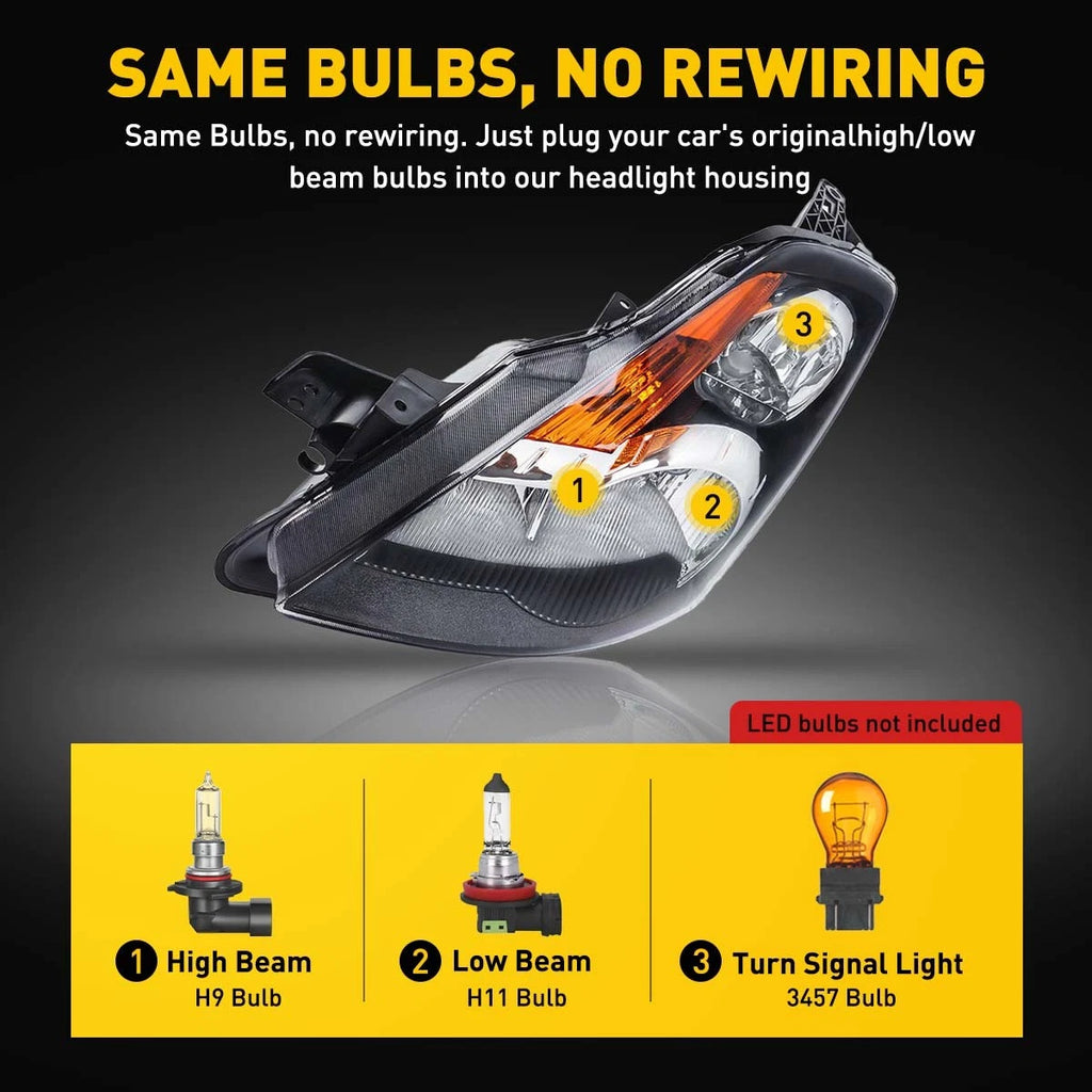 Set of 2 Black OE Style Headlights for Nissan Altima (2007–2009)