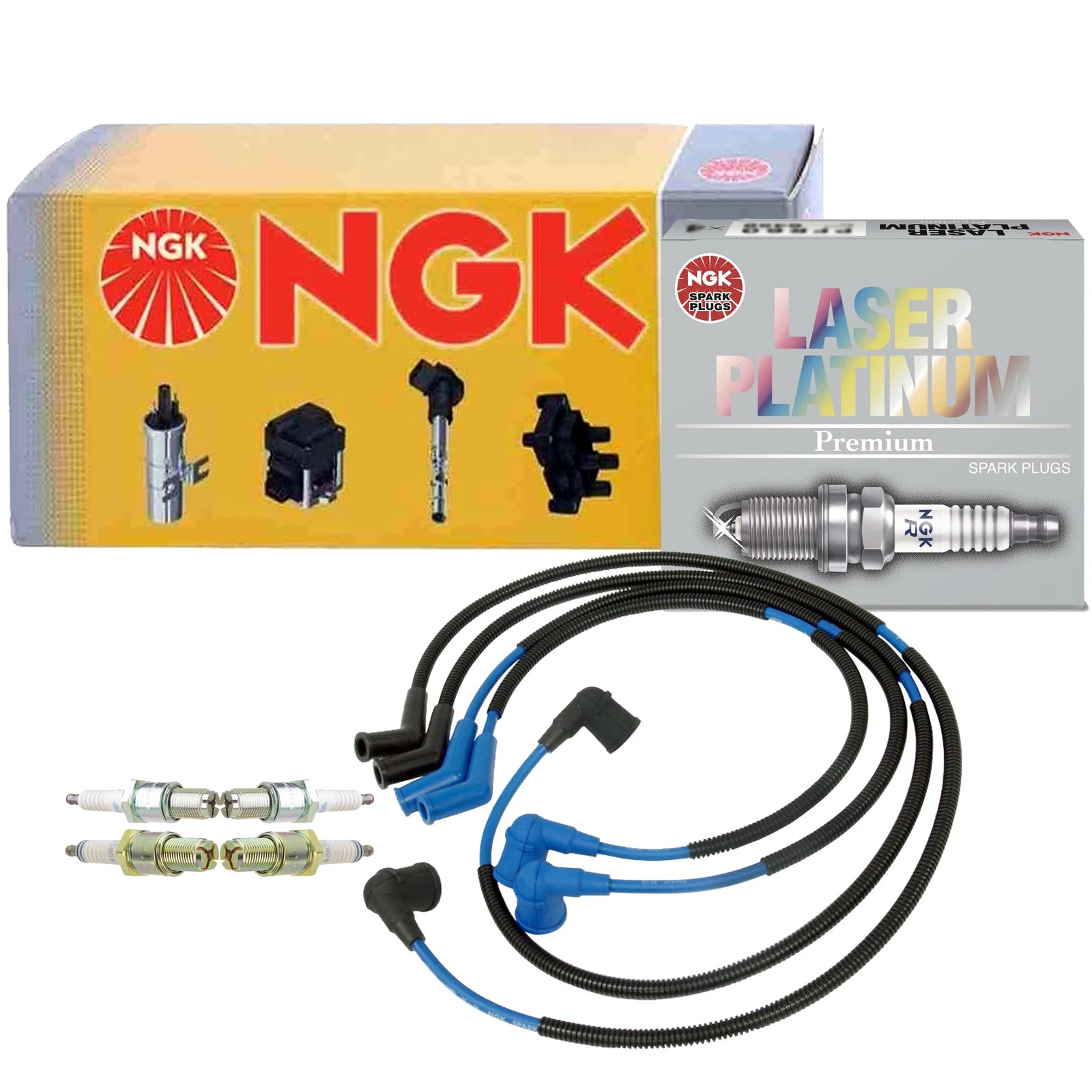 Set of 4 NGK Laser Platinum Spark Plugs & Wires for Mazda RX-7 (1978–2002)