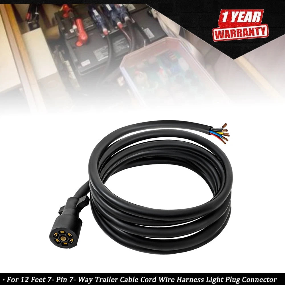 7-Way Trailer Cable Cord Connector for Various Models (12 Feet)