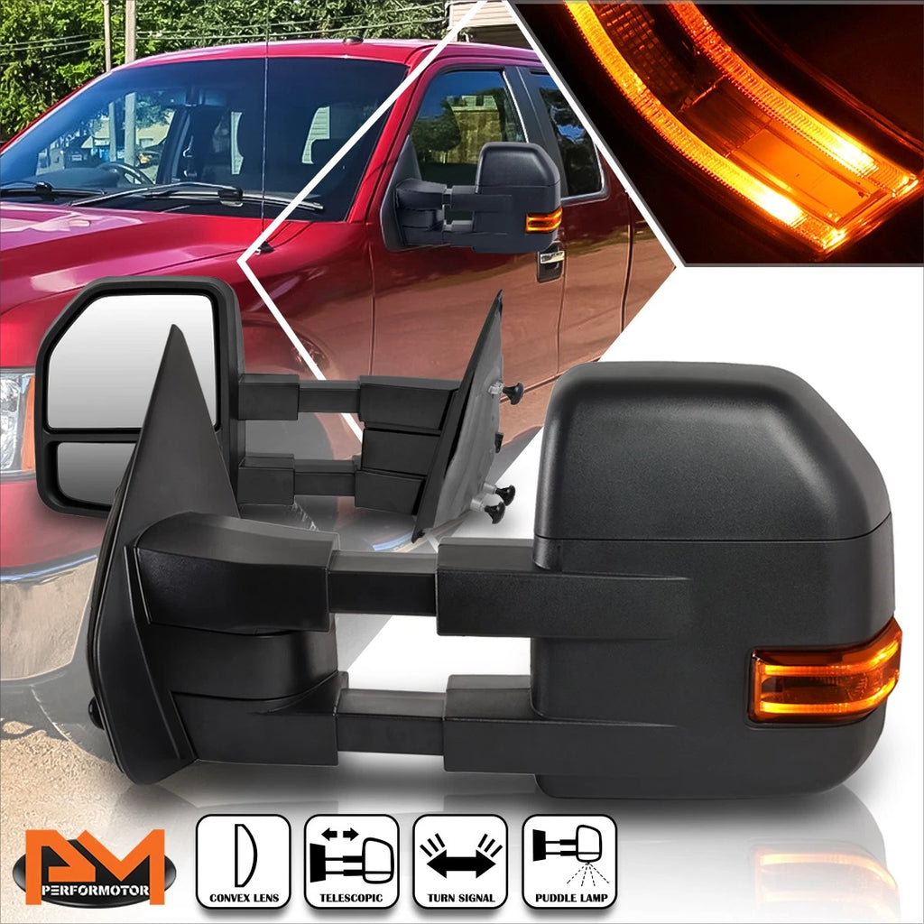 Set of 2 Manual Telescoping Towing Mirrors for Ford F150 (2004–2014) + LED Signal