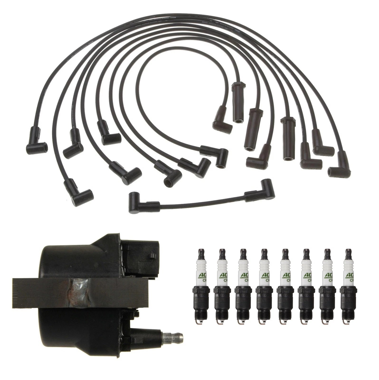 Ignition Wires Coil & 8 Spark Plugs Kit for Chevrolet Oldsmobile Pontiac (V8)