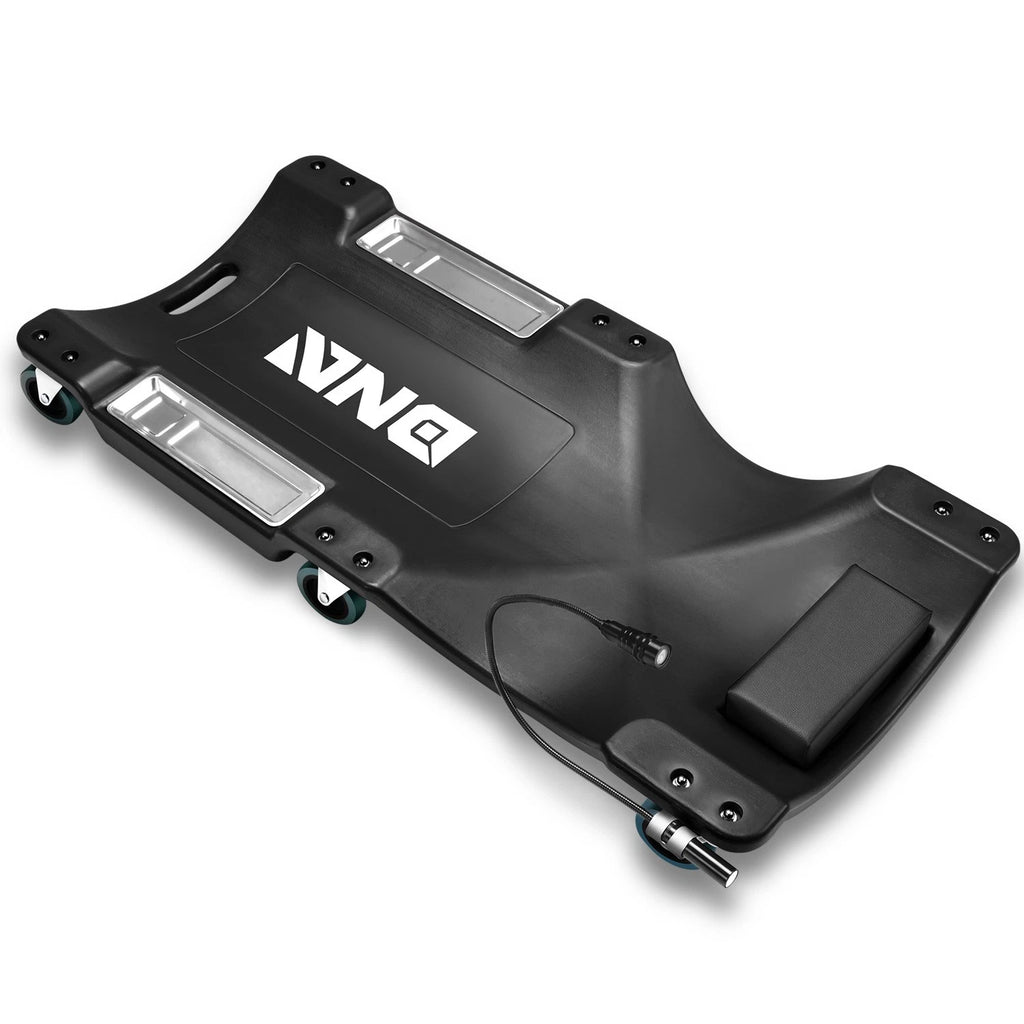 40" Black Low-Profile Automotive Creeper with LED Light and 6 Rollers