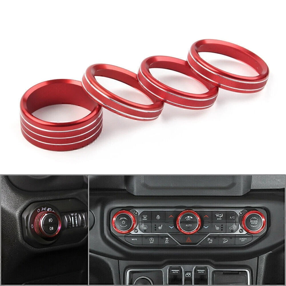 Air Conditioner Audio Switch Knob Ring Cover Trim for Jeep Wrangler JL (2018–2020) Red