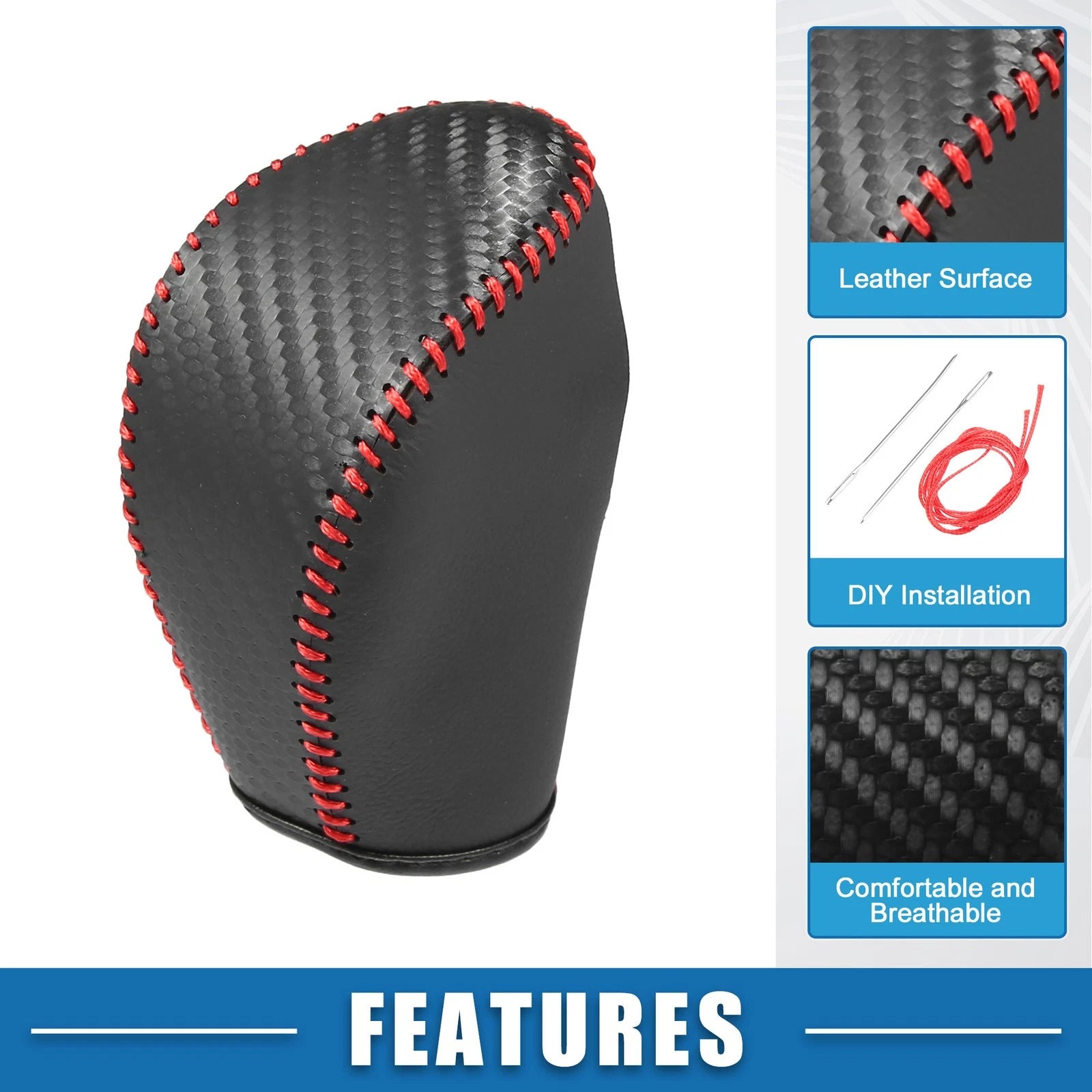 Gear Shifting Knob Cover for Nissan Altima (2013–2018) Faux Leather Black Red
