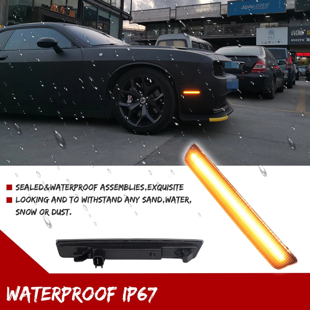 2X Smoked Lens Amber LED Front Sidemarker Lights for Dodge Challenger (2015–2023)