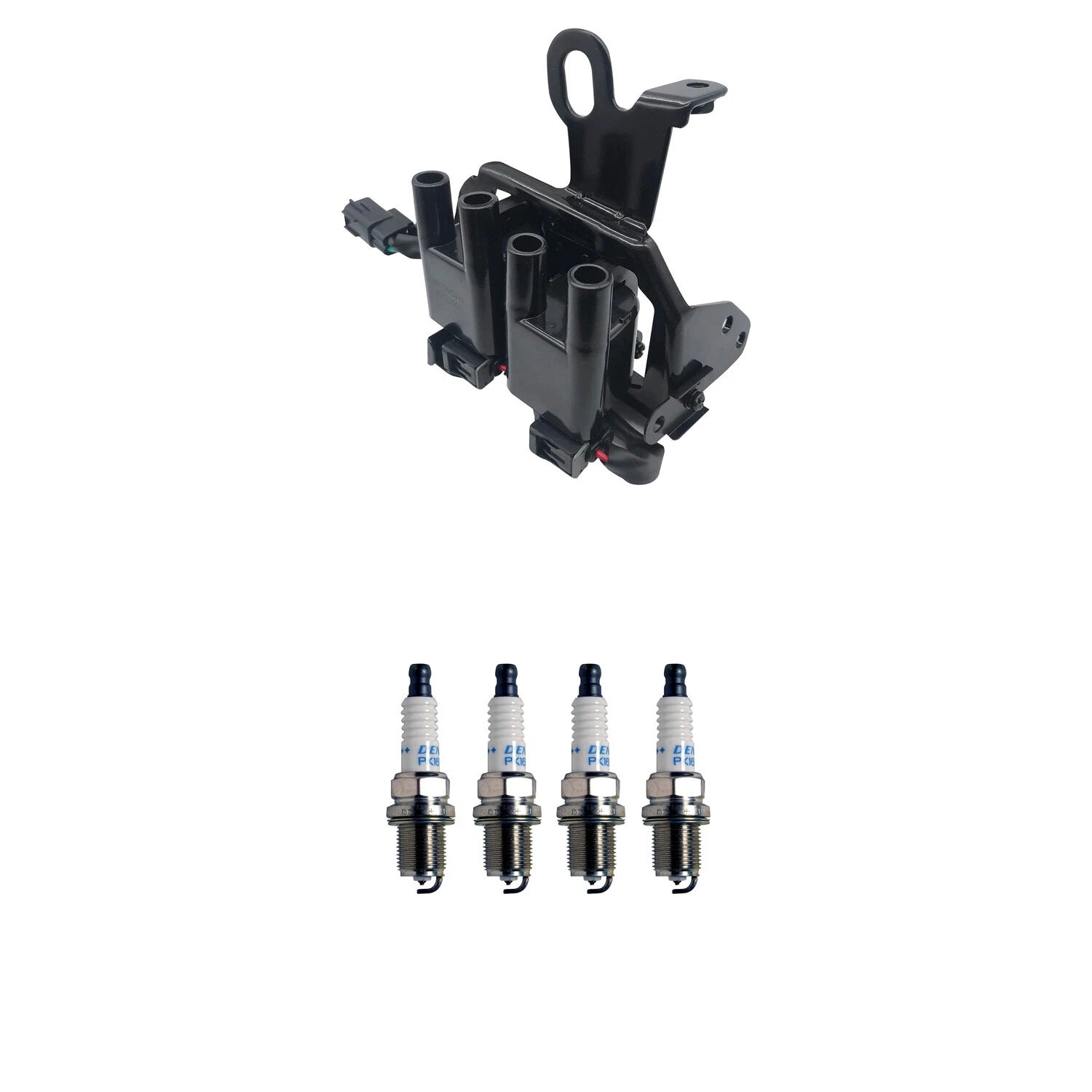 Set of 4 Hitachi Ignition Coils & Denso Spark Plugs for Kia Spectra (2000–2009)