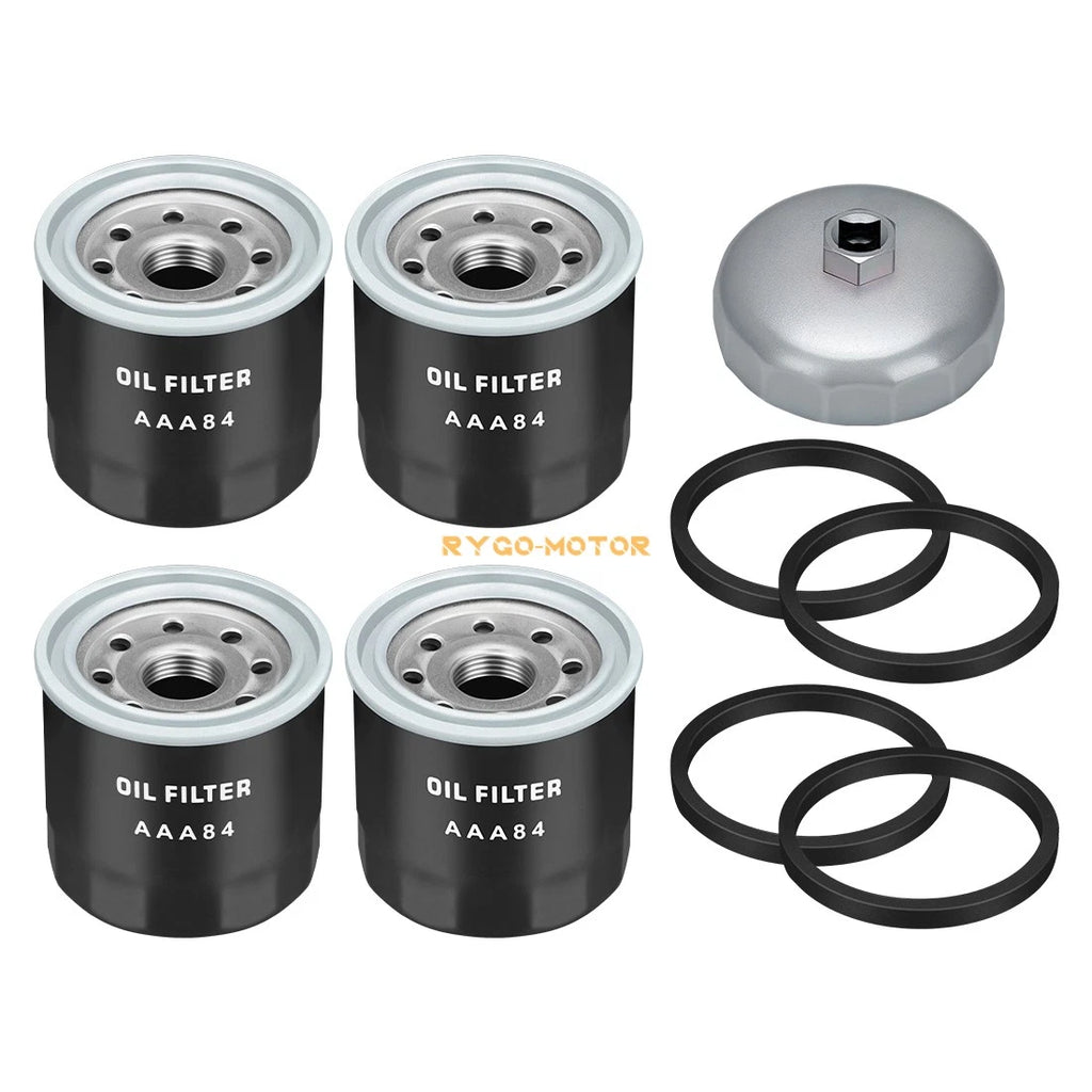 4 Pack Oil Filter & Wrench for Kawasaki (49065-7010, 49065-2071, 49065-0724)