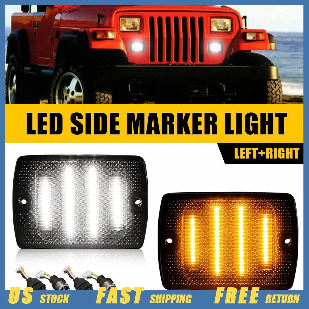 Clear Front Fender Turn Signal w/ Amber LED for Jeep Wrangler YJ (1987–1995)