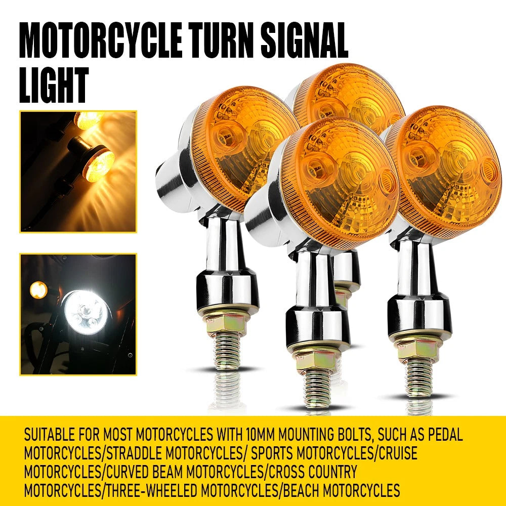 Set of 4 Chrome Motorcycle Turn Signal Bullet Blinker Lights for Motorcycles