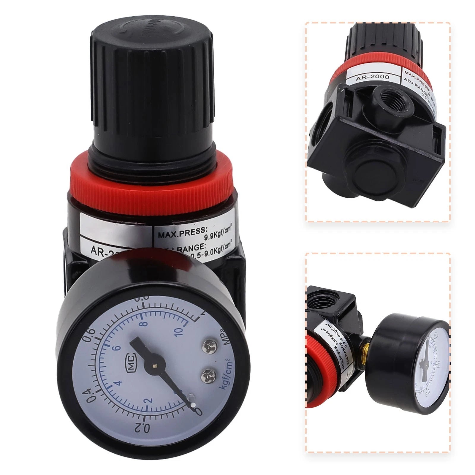 4 Port Air Pressure Regulator with Gauge for Universal Applications (1/4 NPT)