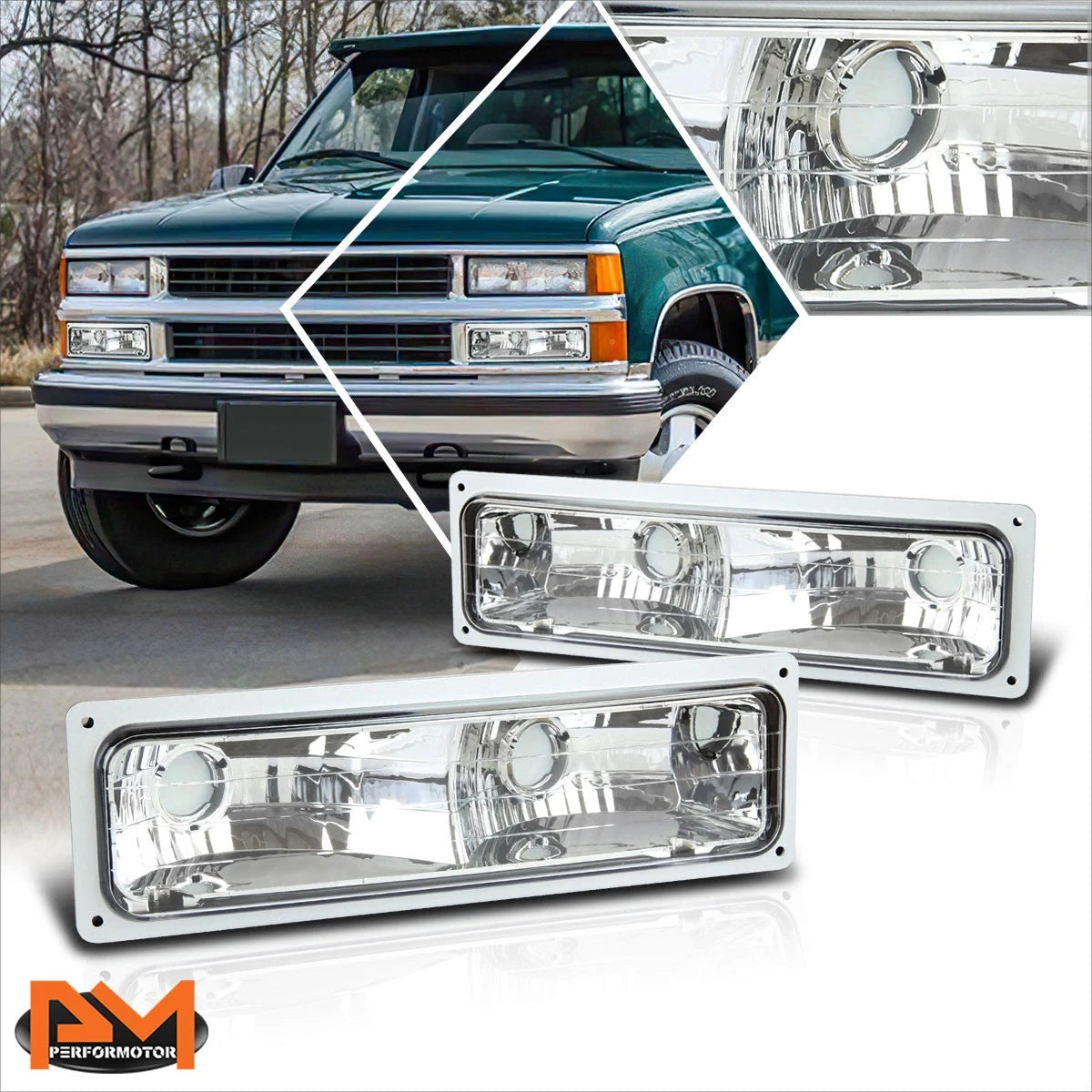 Bumper Light Turn Signal Lamp Chrome for Chevy GMC C10 C/K Suburban (1988–1998)