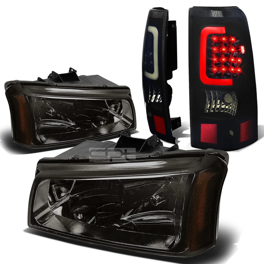 Smoked Crystal Headlight + Black Tinted 3D LED Tail Light for Silverado (2003–2007)
