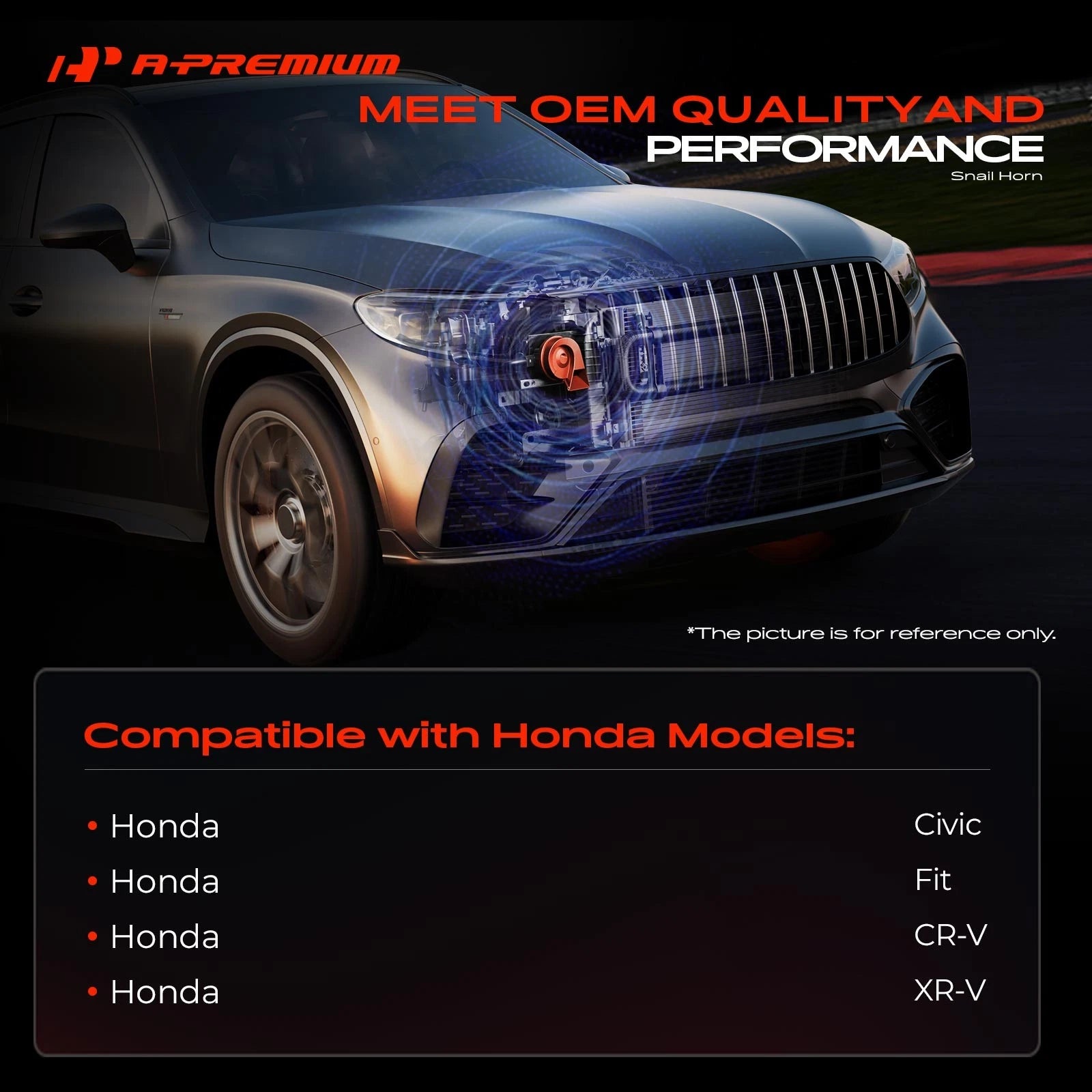 Snail Horn for Honda Civic  - 80 mm Black ABS Plastic