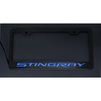 Polished Plate Frame w/Green LED&"Stingray"&Brushed Face for 2014-2017 Chevy