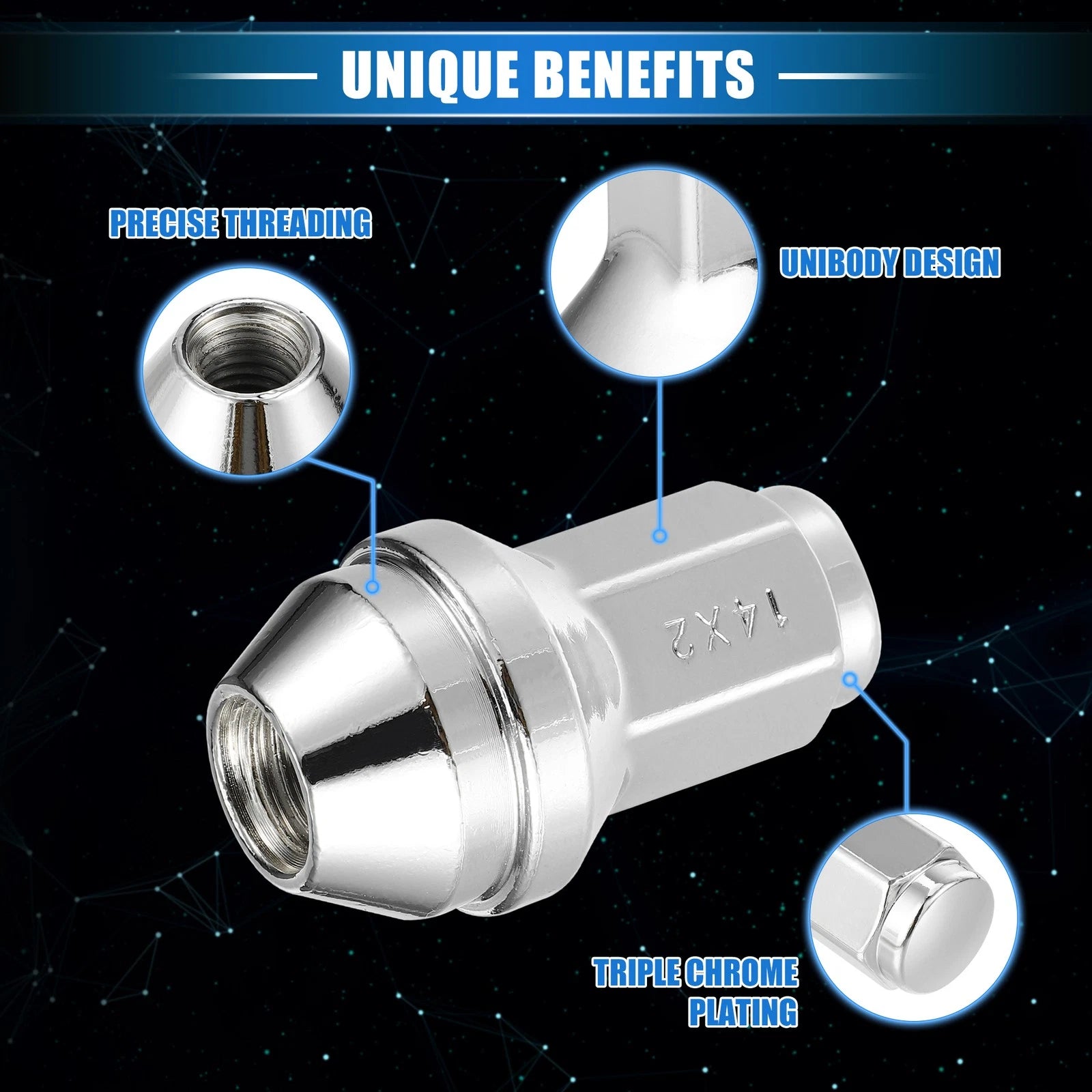 Set of 6 Wheel Lug Nuts M14x2.0 for Ford Expedition, F-150 