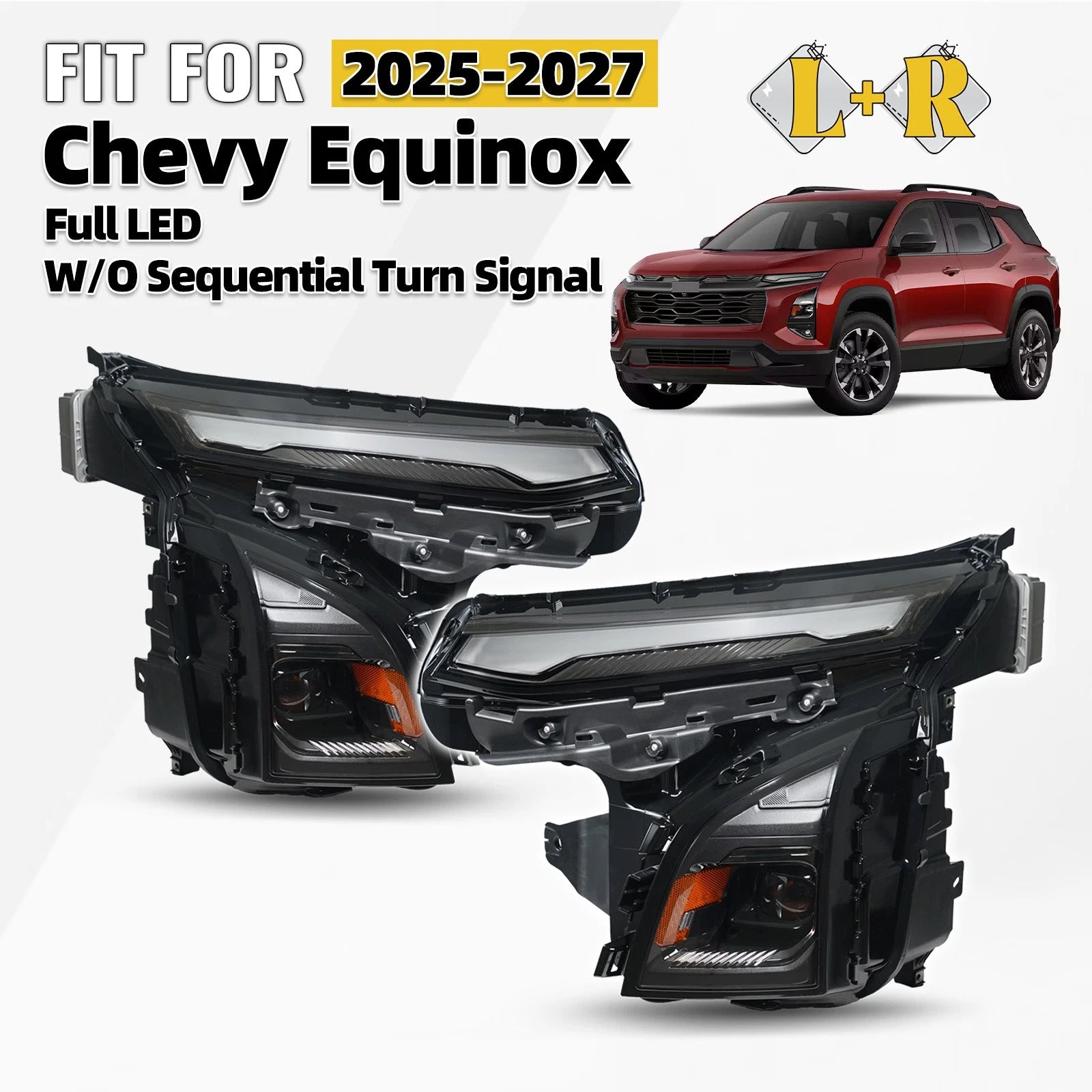 Set of 2 Full LED Headlights for Chevy Equinox (2025–2027) W/O Sequential