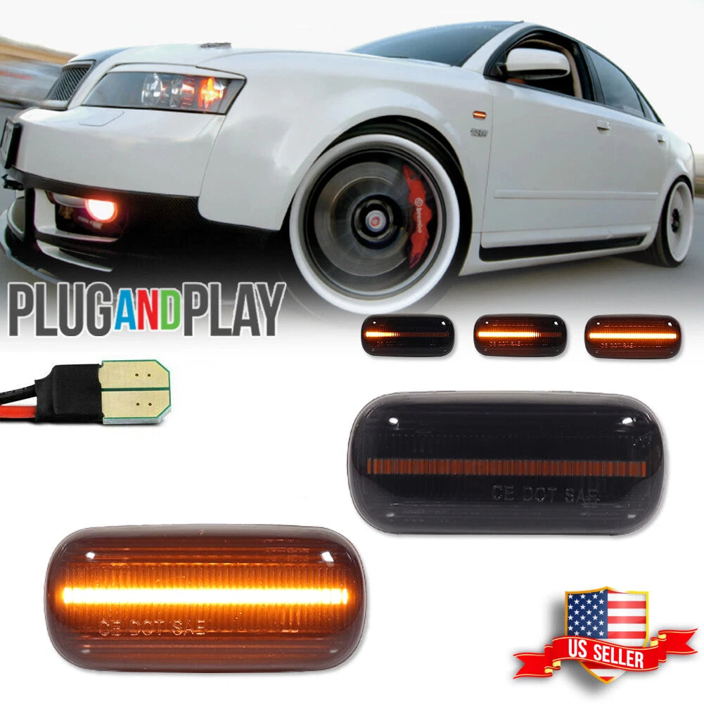 Dynamic Smoked LED Side Marker Blinker Signal Lights for Audi A4 A6 (2001–2008)