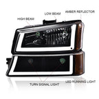 LED DRL Black/Amber Headlights for Chevy Silverado Avalanche (2003–2007)