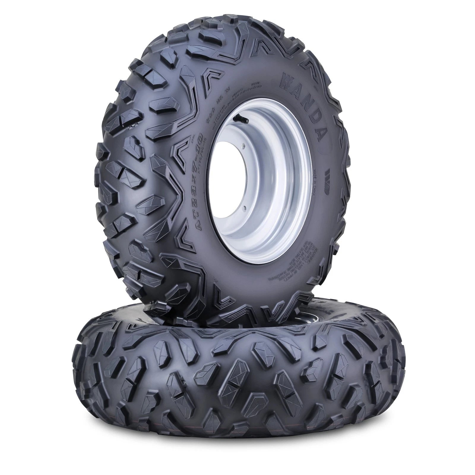 Set of 2 WANDA ATV Tires & Wheels 23X7-10 4/156mm PCD Silver 10424