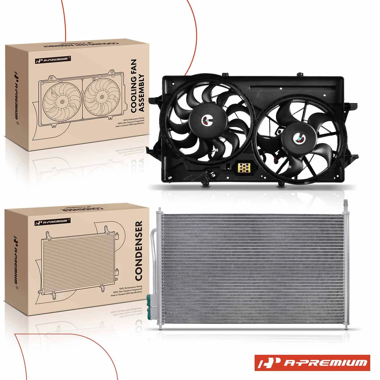 AC condenser and dual cooling fan assembly kit for Ford Focus (2000–2004)