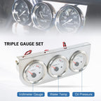 Set of 3 Mechanical Chrome Gauges for Universal Applications (52mm)