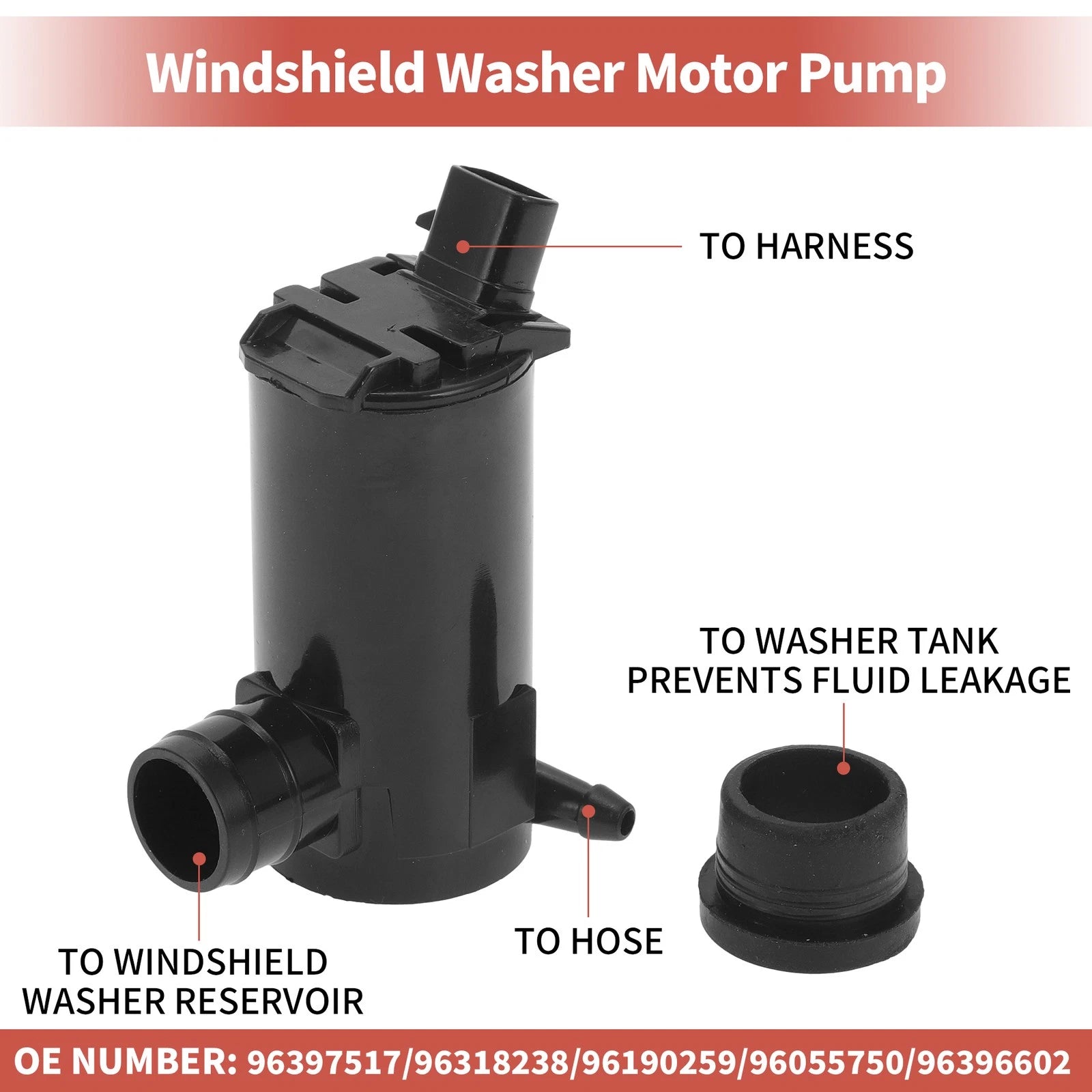 Windshield Washer Pump w/ Grommet for Pontiac G3 (2007–2010) No.96397517
