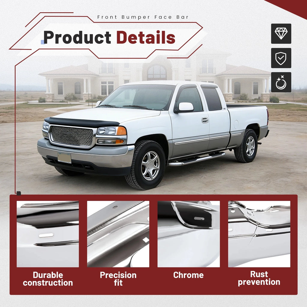 Front Chrome Steel Bumper Impact Bar for GMC Sierra Yukon (1999–2006)
