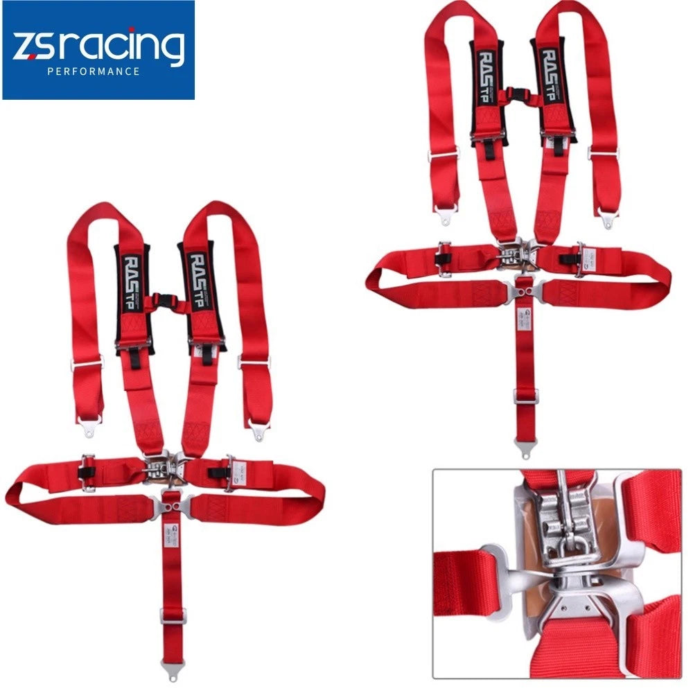 Set of 2 Red 5-Point Racing Harness Seat Belts with Quick Release