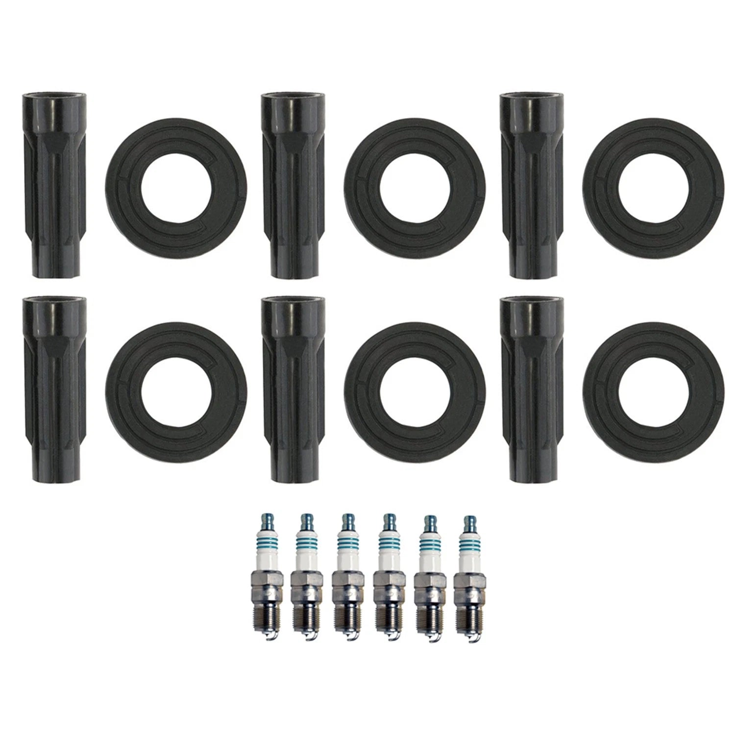 Set of 6 Denso Iridium Power Spark Plugs & Coil Boots for Ford Escape Fusion (V6)