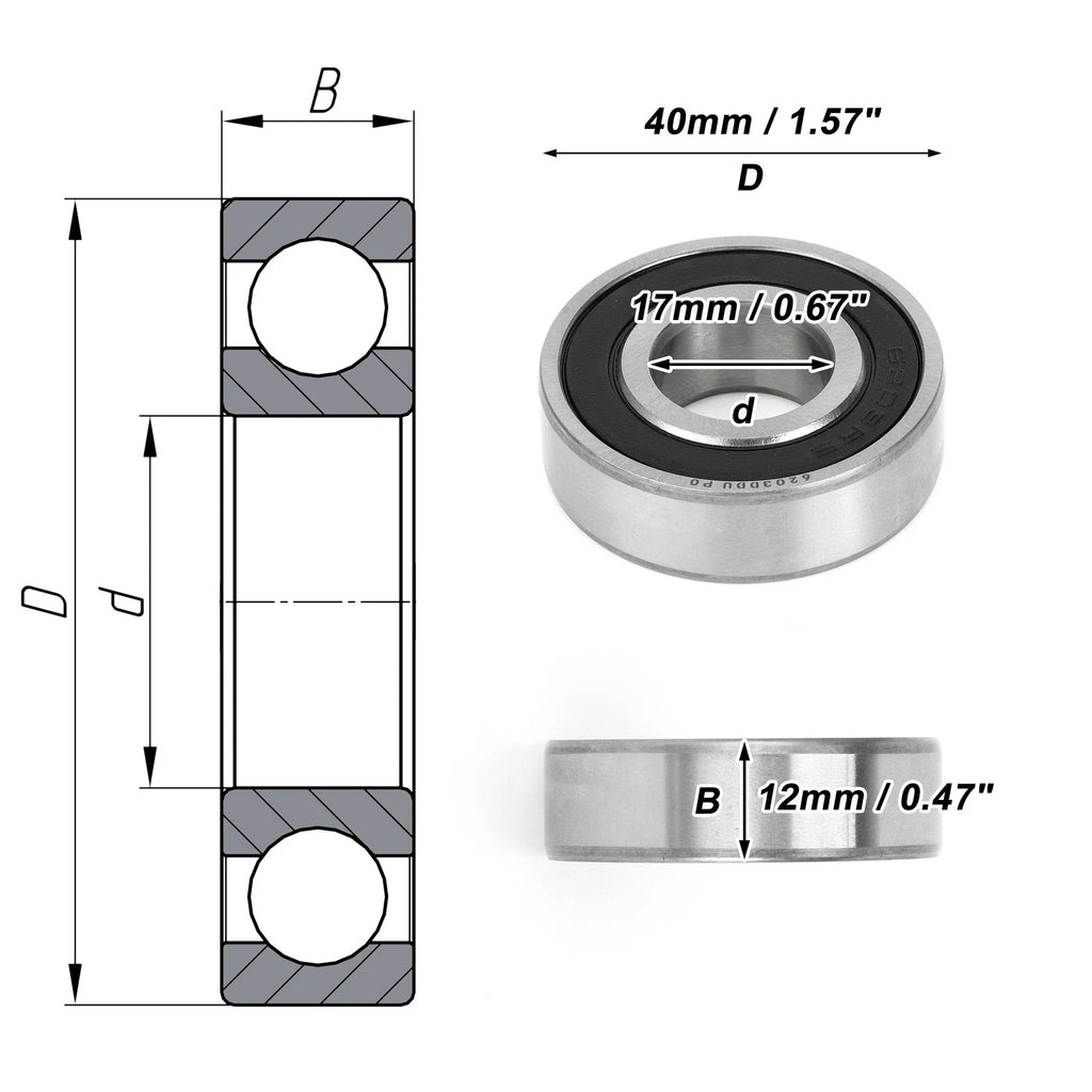 6203DDU Deep Groove Ball Bearing for Scooter Skateboard Wheel (P0)