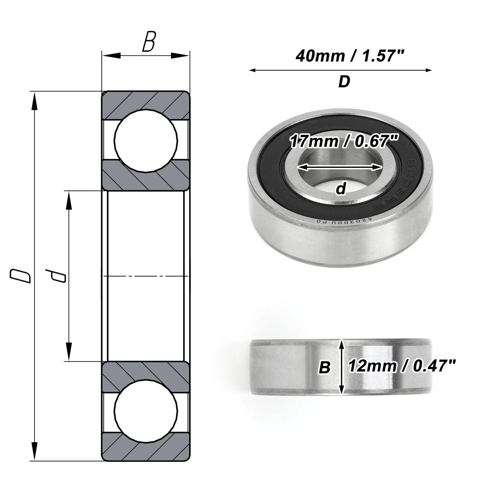 6203DDU Deep Groove Ball Bearing for Scooter Skateboard Wheel (P0)