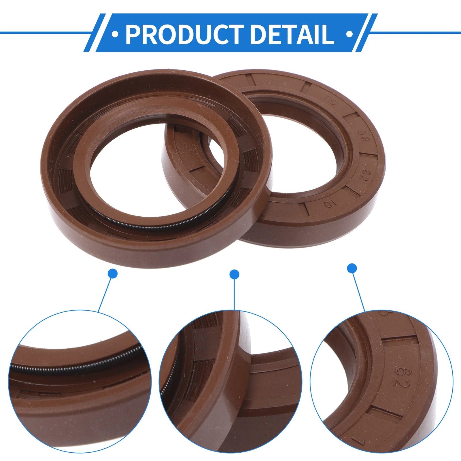 Set of 2 Oil Seal Rotary Shaft Seal FKM Rubber 38x62x10mm