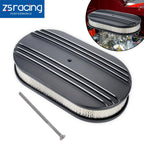 Set of 2 Black Chrome Half Finned Air Cleaners with Washable Filter 12"x2"