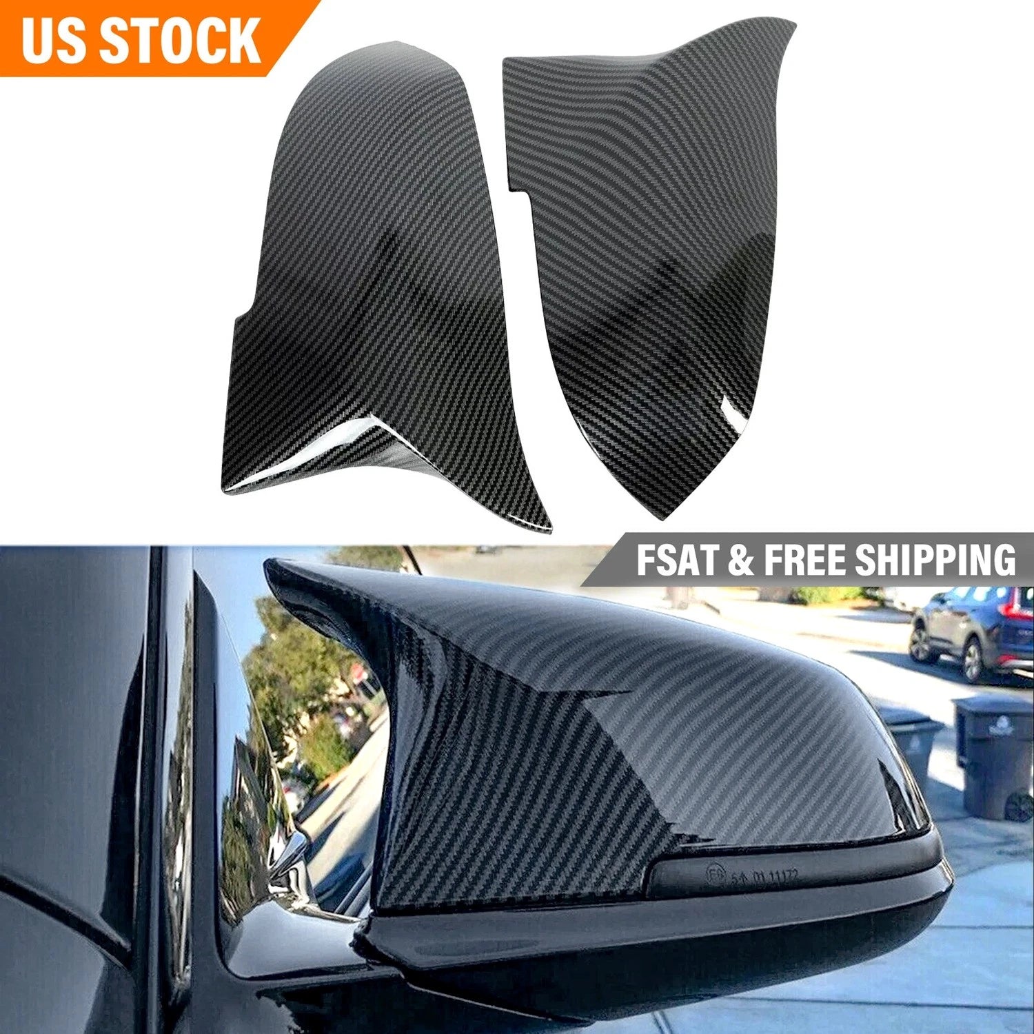 Carbon Fiber Black Side Mirror Cover Caps for BMW 3 Series M3 (F20 F30 F31)