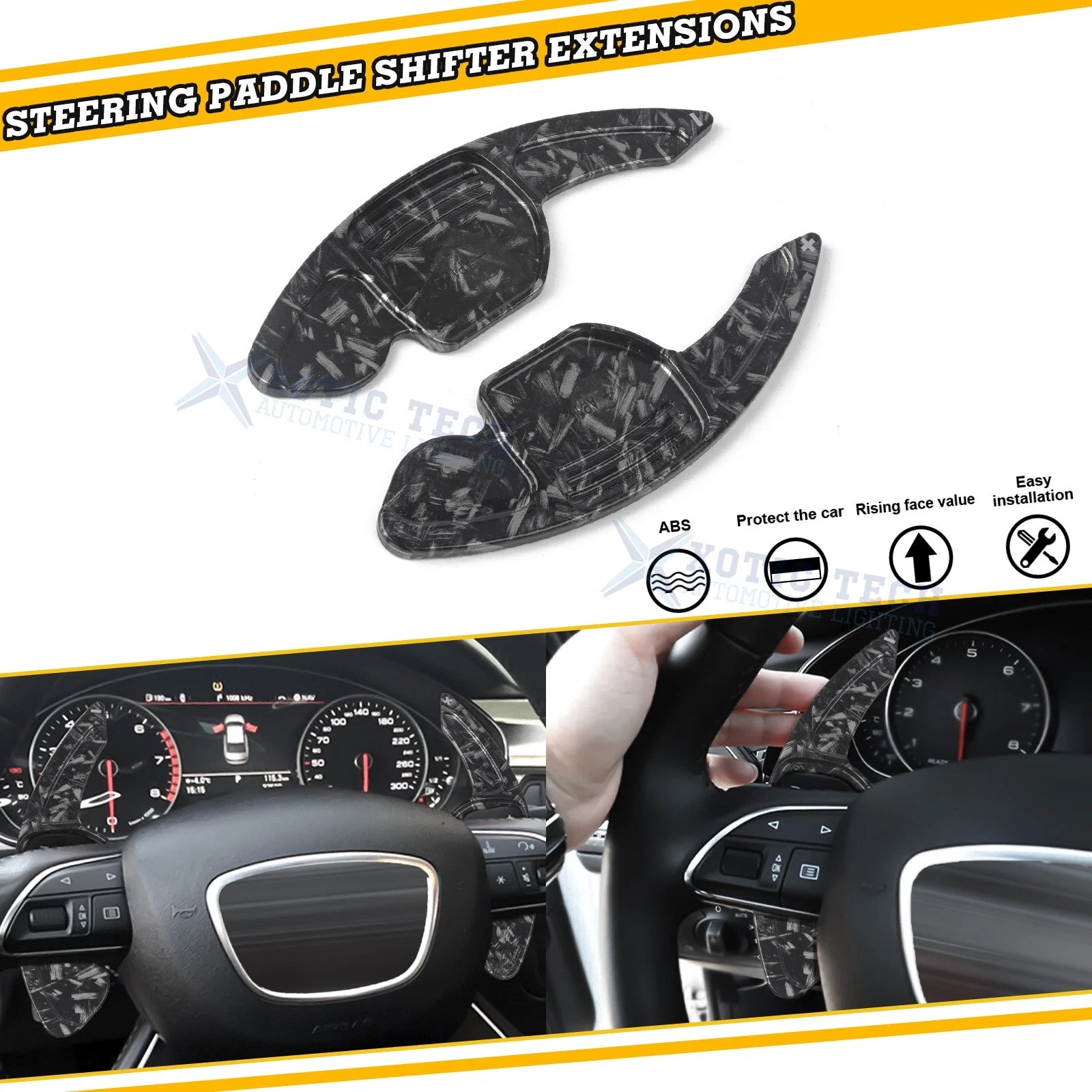 Black Forged Steering Wheel Paddle Shifter Extension for Audi A4 (2017–2025)