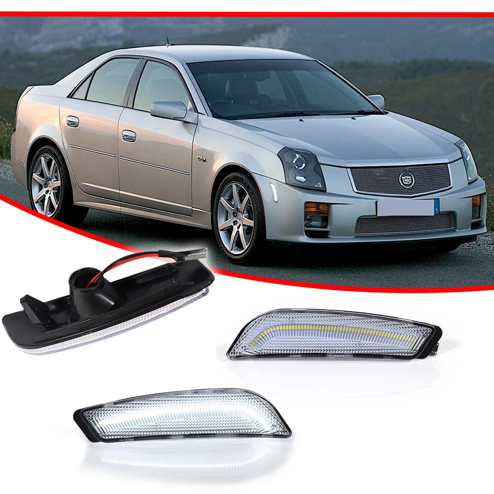 2X Clear Lens White LED Front Sidemarker Lights for Cadillac CTS (2003–2007)