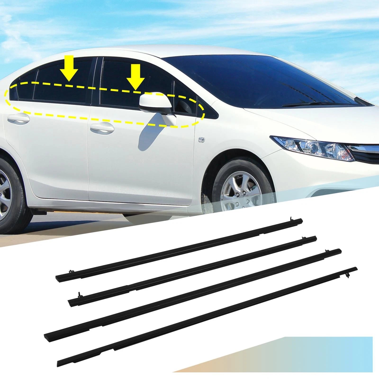 Set of 4 Weatherstrip Window Molding Trim for Honda Civic (2006–2011)