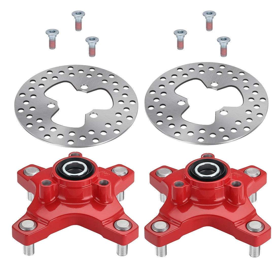 2 Front Red Wheel Hub & Brake Disc for Honda TRX250X (2009–2020), TRX400X (2009, 2012–2014)