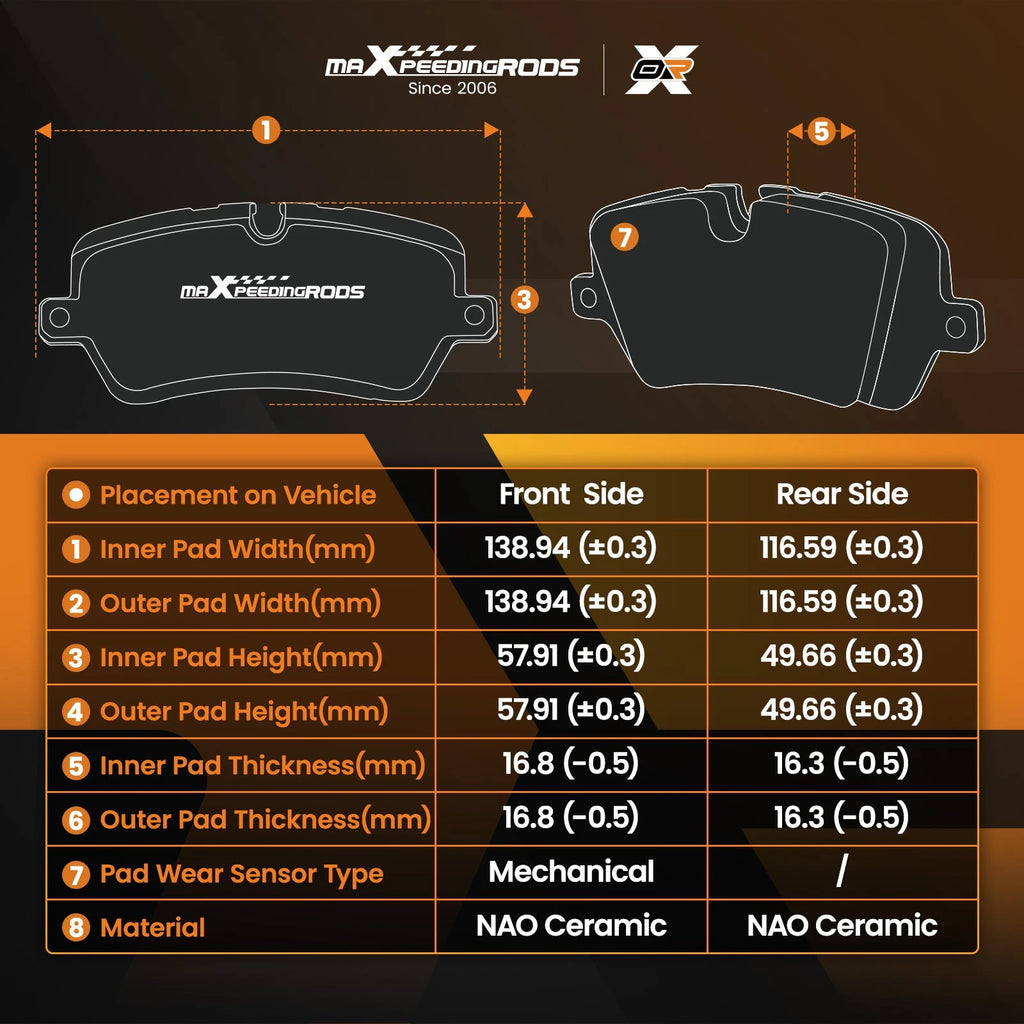 Set of 4 Front & Rear Ceramic Brake Pads for Ford Edge (2011–2014)/Lincoln MKX (2011–2015) D1258