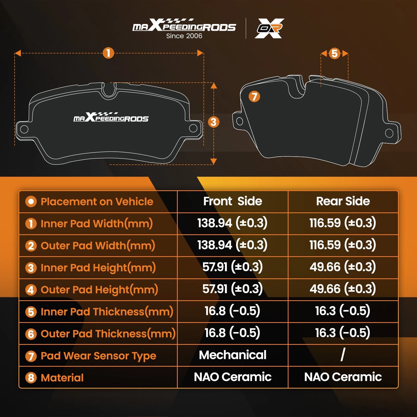 Set of 4 Front & Rear Ceramic Brake Pads for Ford Edge (2011–2014)/Lincoln MKX (2011–2015) D1258