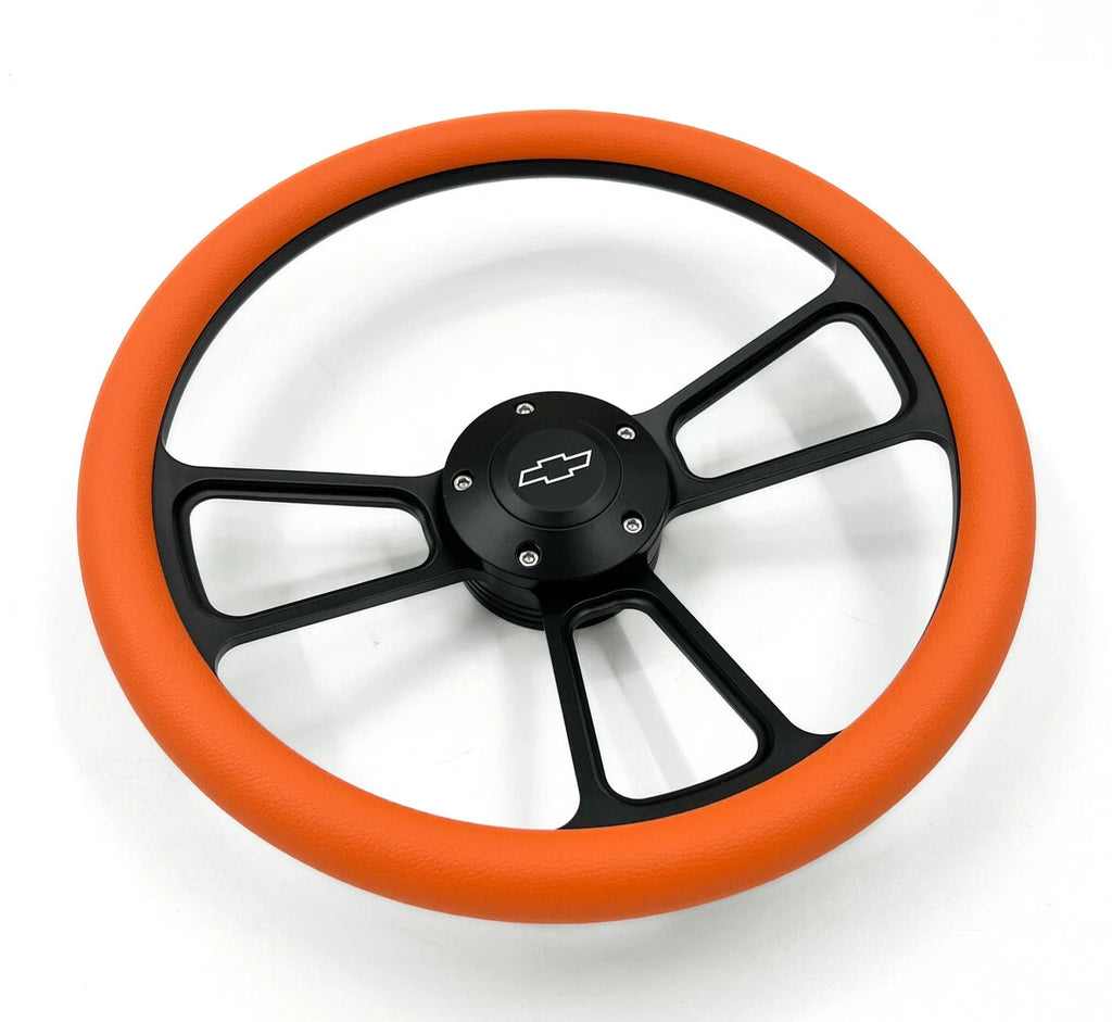 14 Inch Black 5 Hole Slotted Steering Wheel for Universal Fit Cars (—)