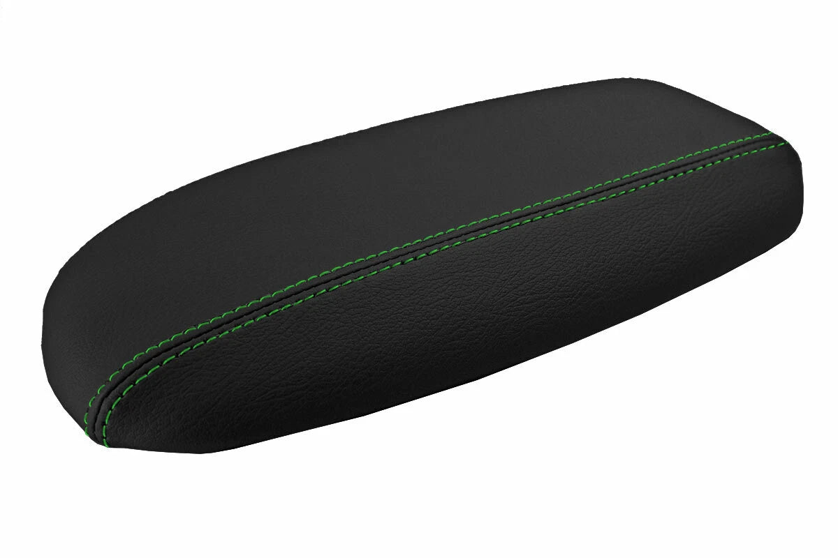 Leather Console Lid Armrest Cover for Ford Mustang (1994–2004) Green Stitch