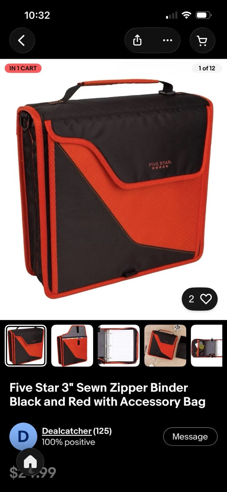 3" Zipper Binder for Five Star (Black and Red)